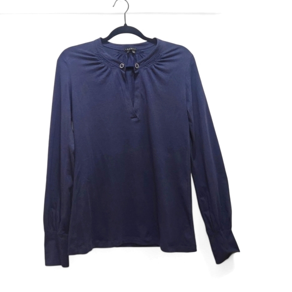 Theory Women's Size Large Pullover Soft Cotton Stretch Shirt Navy Button Detail - Picture 1 of 5